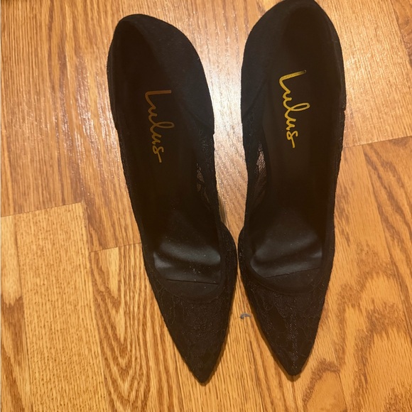 Lulu's Black Pointed Toe Lace Stiletto Heels - Picture 3 of 7